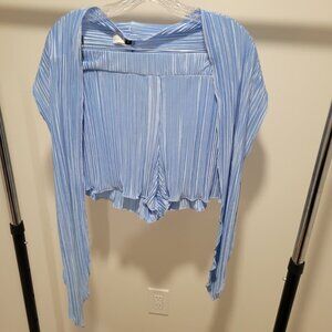 Light Blue Pleated Two‑Piece Set